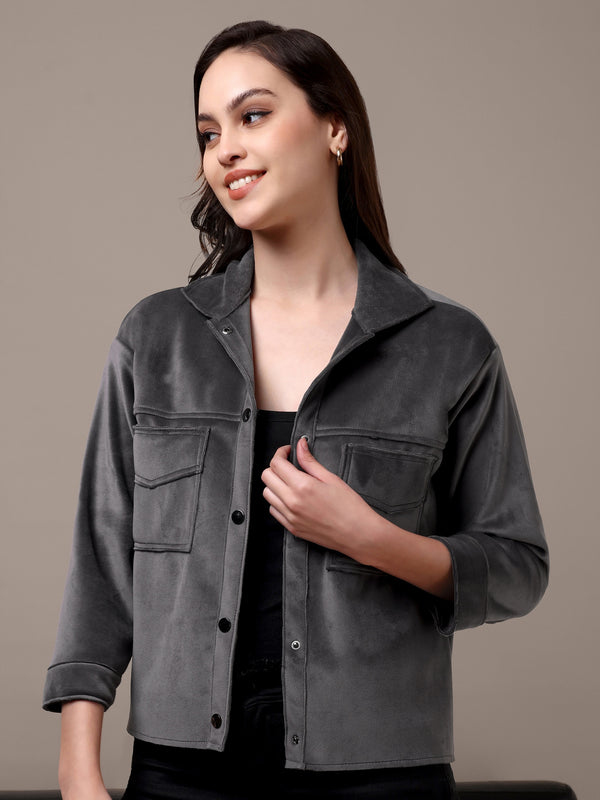 Stone Velvet Tailored Fit Jacket With Snap Buttons