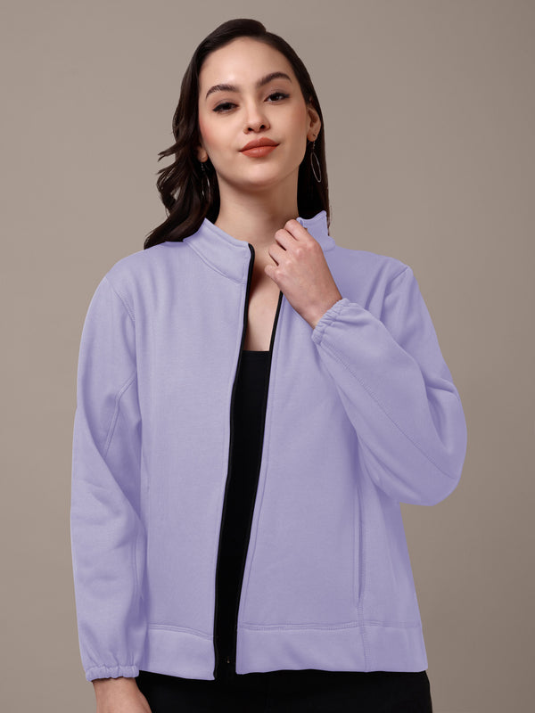 Lavender Cotton Fleece Tailored Fit Jacket With Inseam Pockets